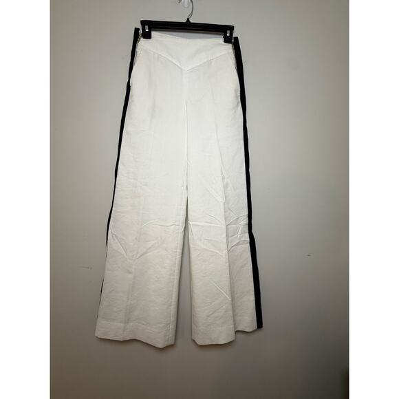 Anthropology Leifsdottir Linen Wide Leg Pants Lined  | Black Side Stripe Size 2 - Picture 1 of 11